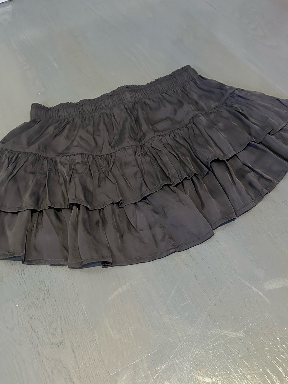 Aerie Black Tiered Ruffle Mini Skirt Tassel Drawstring Size L - Picture 6 of 6